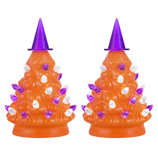 Mr. Halloween 5.4&#x22; Orange Ceramic Trees Set